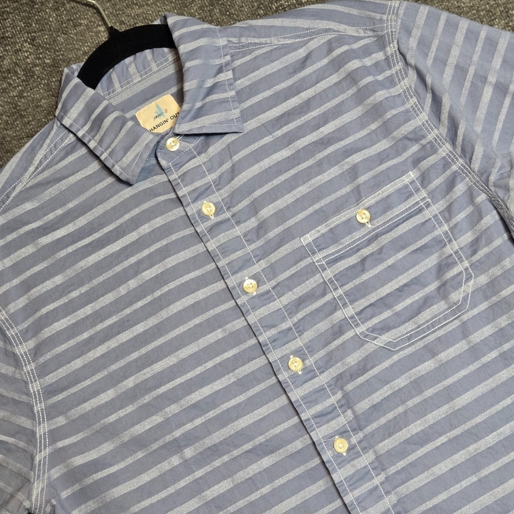 Johnnie O Shirt Mens Small Blue‎ Striped Textured Pocket Short Sleeve Outdoor